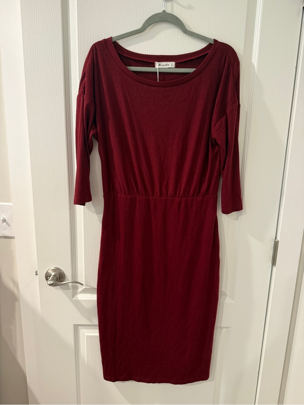 Sleeve-Detail Burgundy Knit Sheath Dress